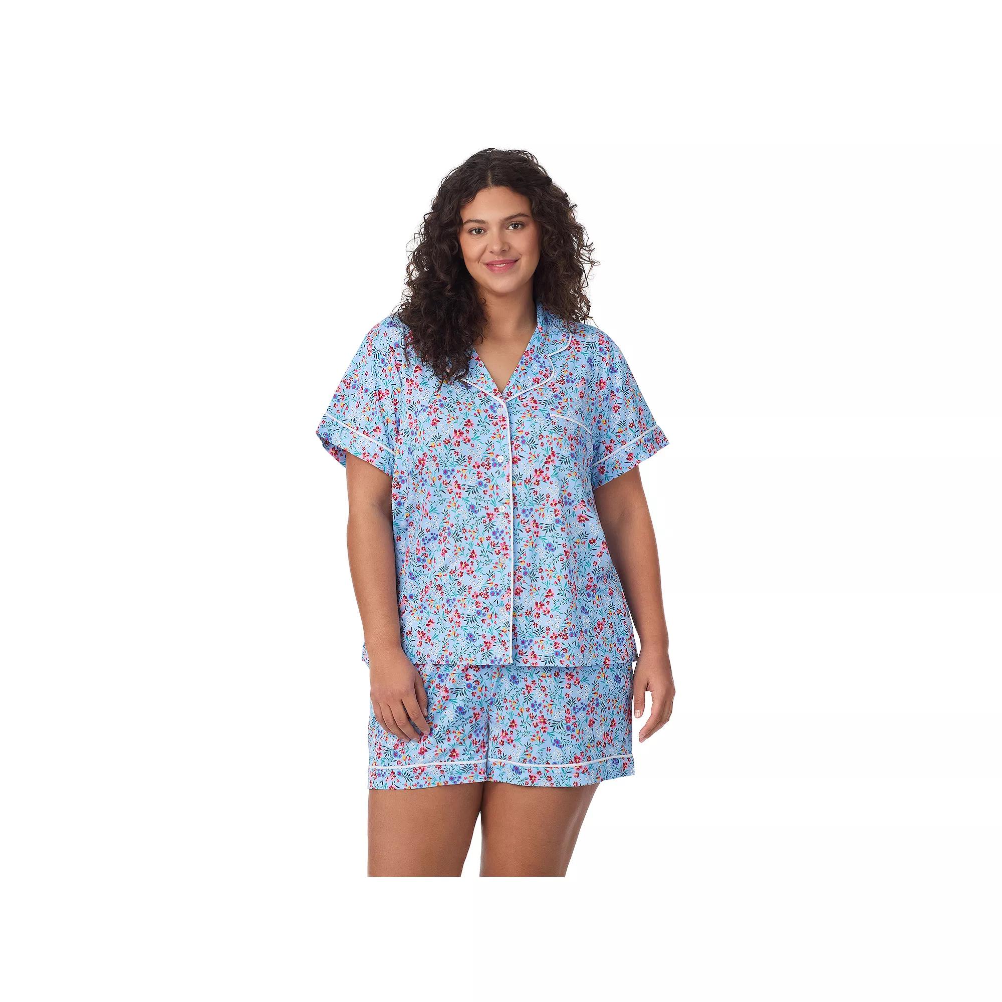Plus Size Draper James 2-Piece Short Sleeve Notch Pajama Top & Pajama Shorts Set, Women's, Size: 1XL, Lt Blue Field Flower Product Image