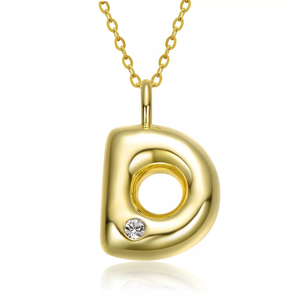 14k Gold Plated Bubble Initial Pendant Necklace, Womens Gold Tone D Product Image