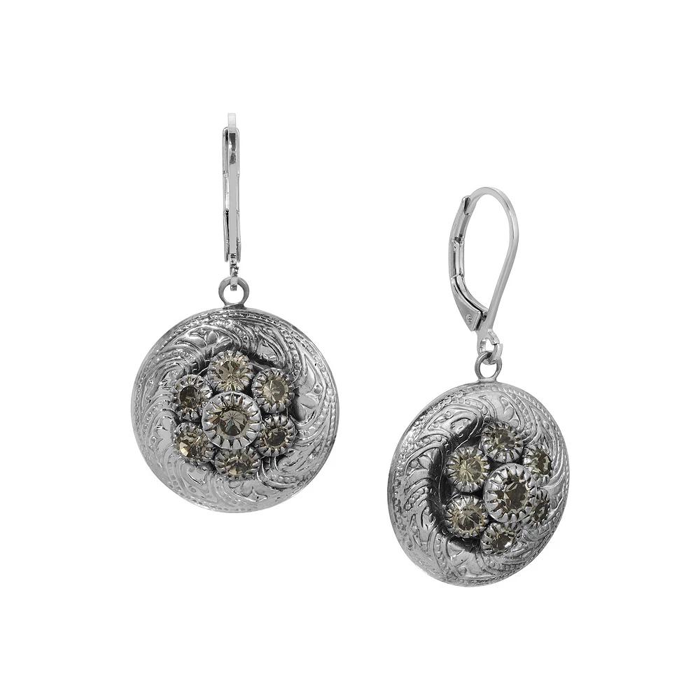 1928 Silver Tone Round Glass Stone Leverback Earrings, Womens, Gray Product Image