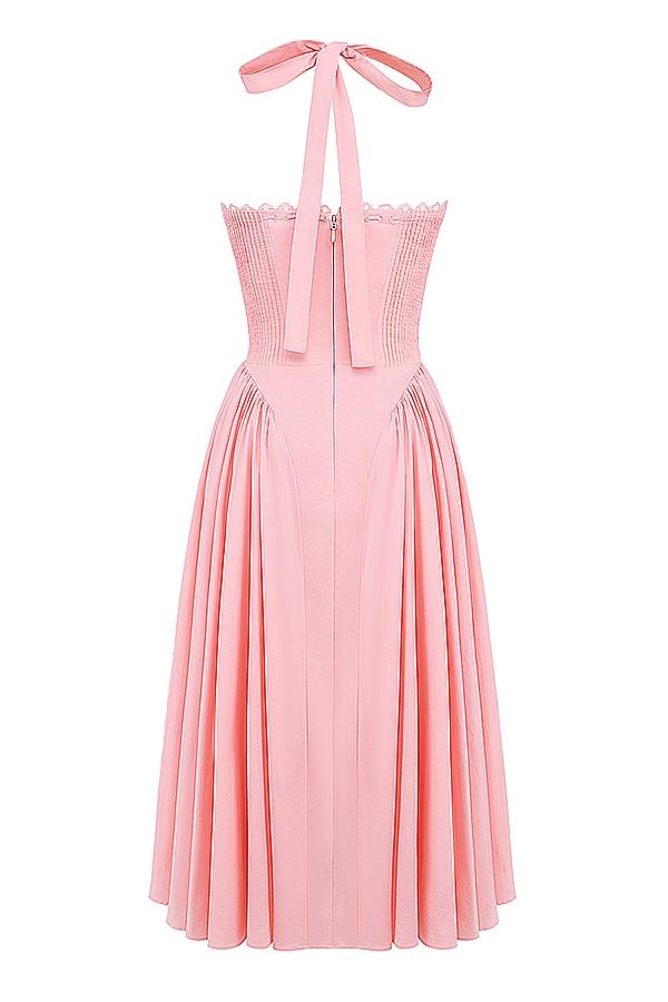 Adabella  rose pink cotton halter midi sundress Product Image