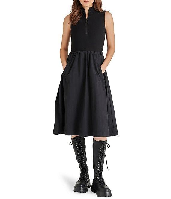 Steve Madden Berlin Mock Neck Half Zip Sleeveless Midi Dress Product Image