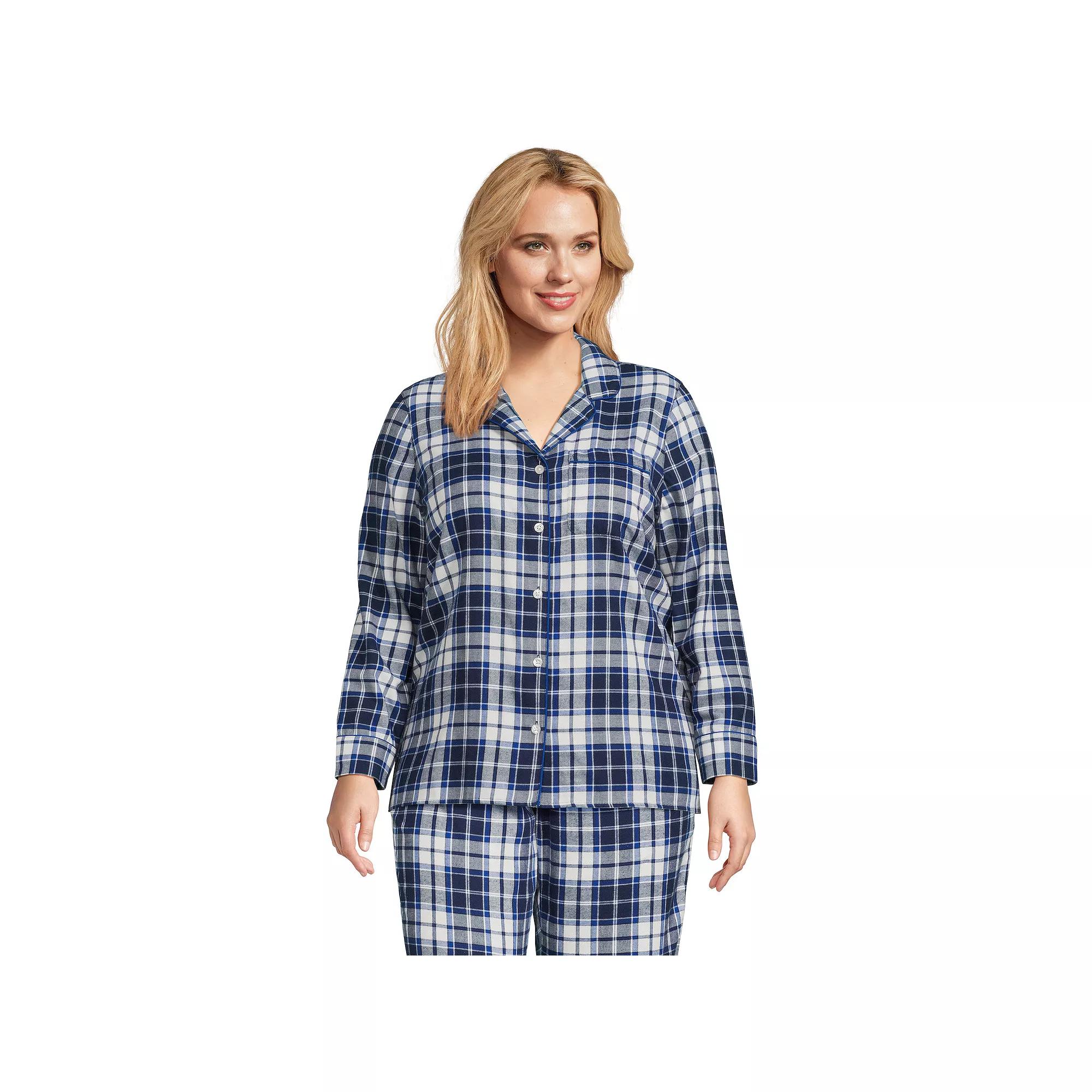 Plus Size Lands' End Long Sleeve Flannel Pajama Top, Women's, Size: 2XL, Deep  Blue Pups Product Image