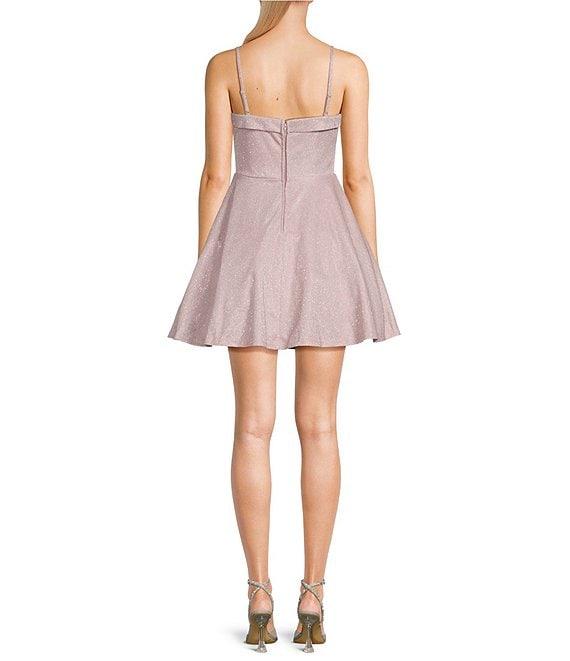 City Vibe Spaghetti Strap Front Bow Glitter Skater Party Dress Product Image