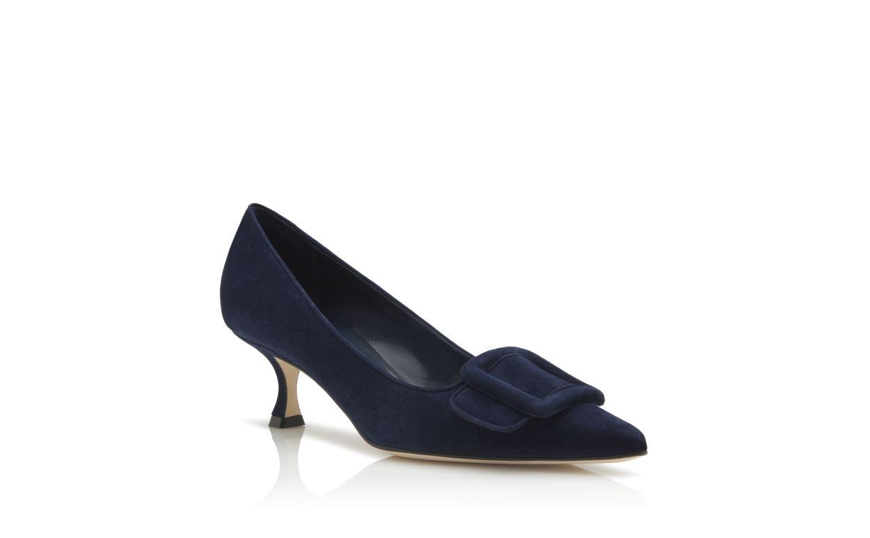 MAYSALEPUMP 50 Navy Blue Suede Buckle Detail Pumps Product Image