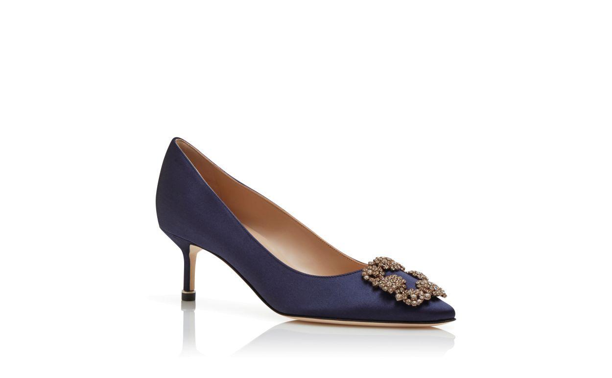 HANGISI 50 Navy Blue Satin Jewel Buckle Pumps Product Image