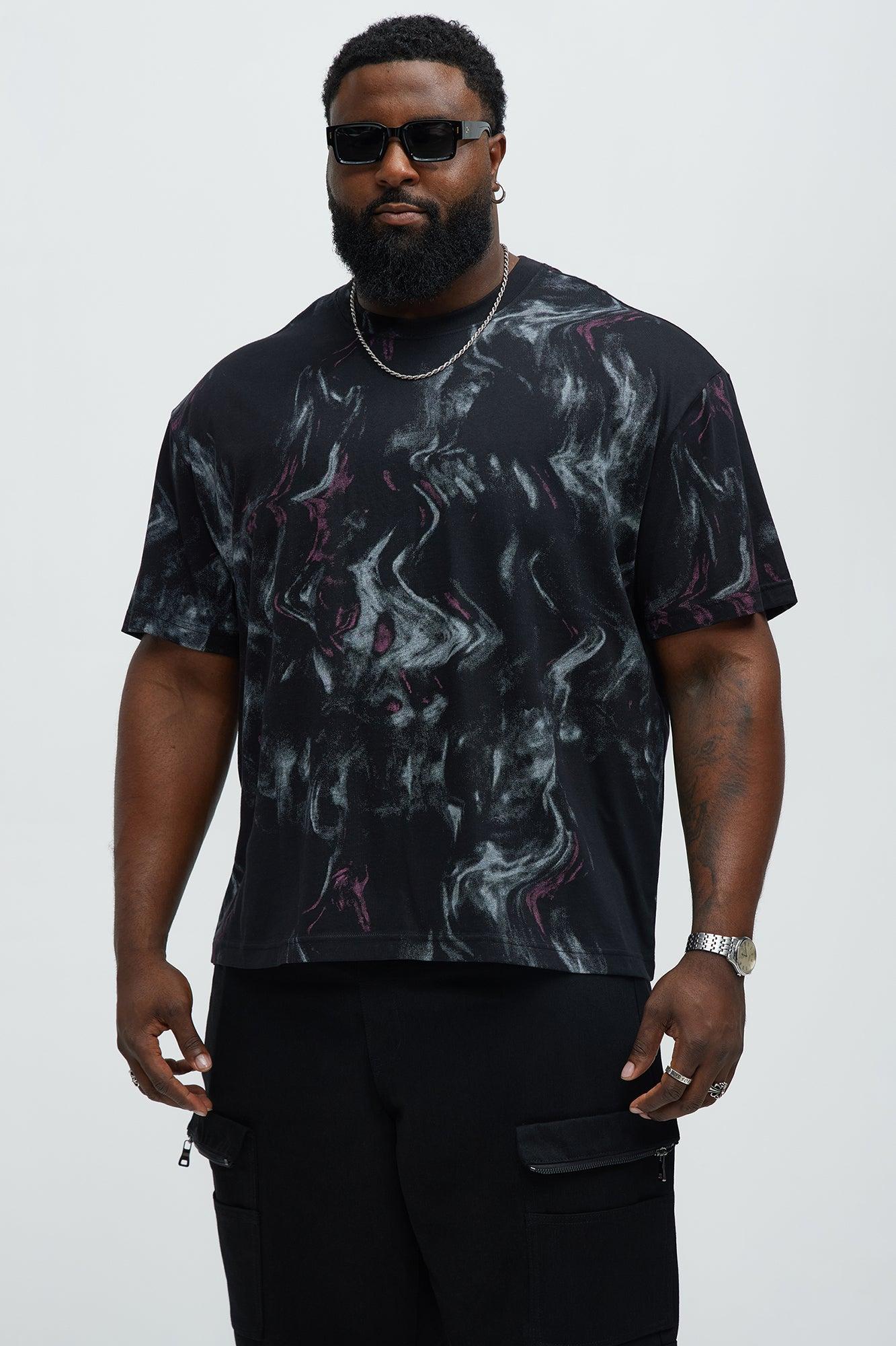 Marble Print Relaxed Tee - Black/combo Product Image
