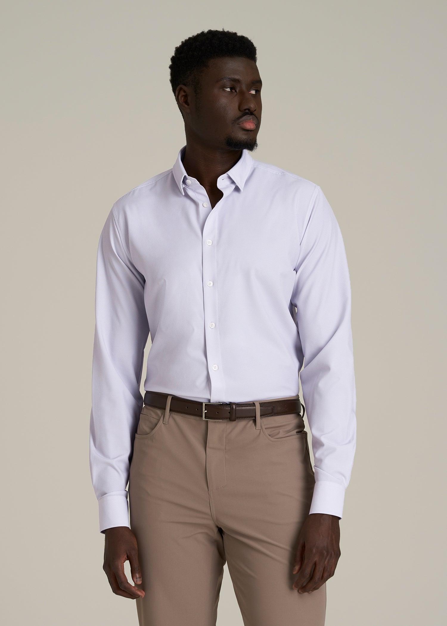 Traveler Stretch Dress Shirt for Tall Men in Light Violet Geometric Male Product Image