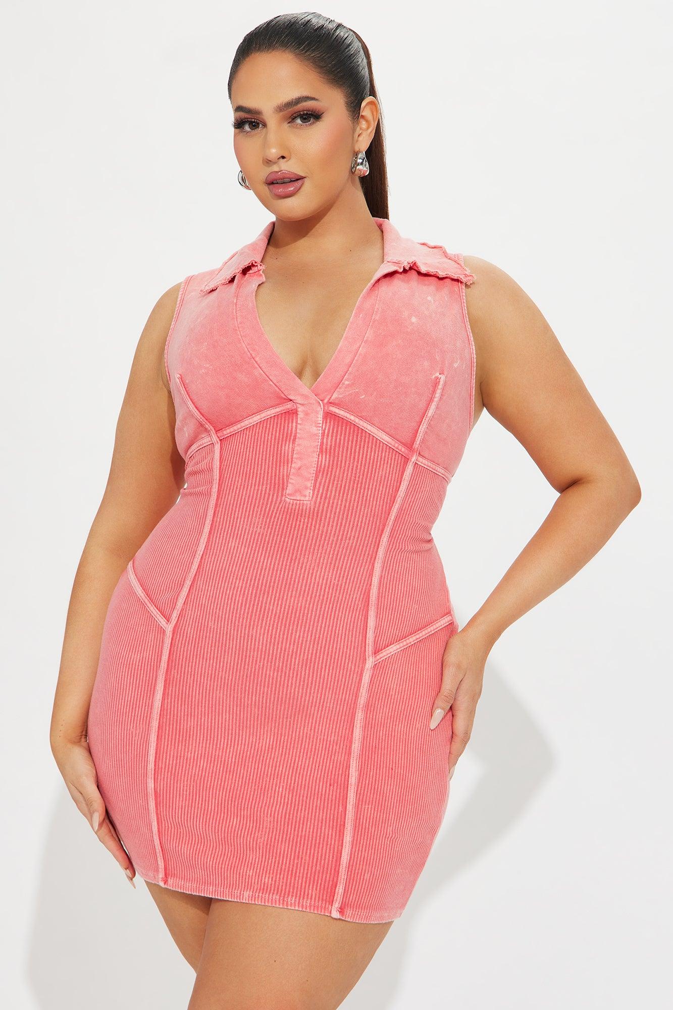 Celestia Ribbed Mini Dress - Coral Product Image