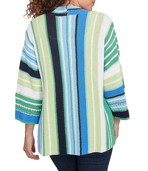 Ruby Rd. Stripe 3/4 Sleeve Open-Front Sweater Product Image