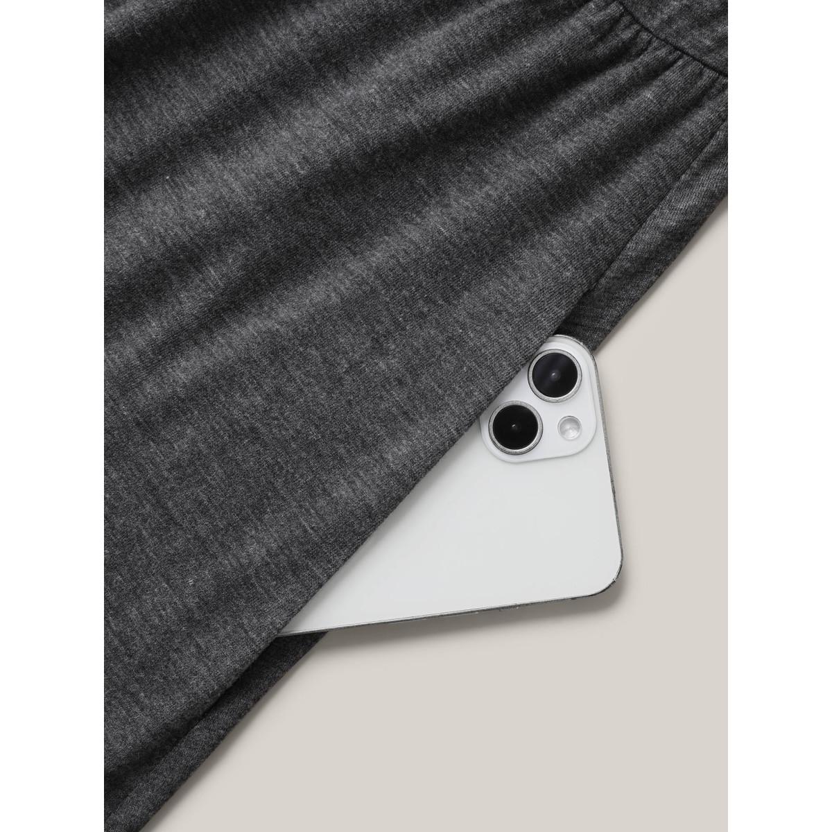 Plus Size Lace Waist-Cinched Pockets Midi Dress DarkGray Women Timeless Woven ribbon&lace trim Square Neck Sleeveless Curvy BloomChic 28/5X Product Image