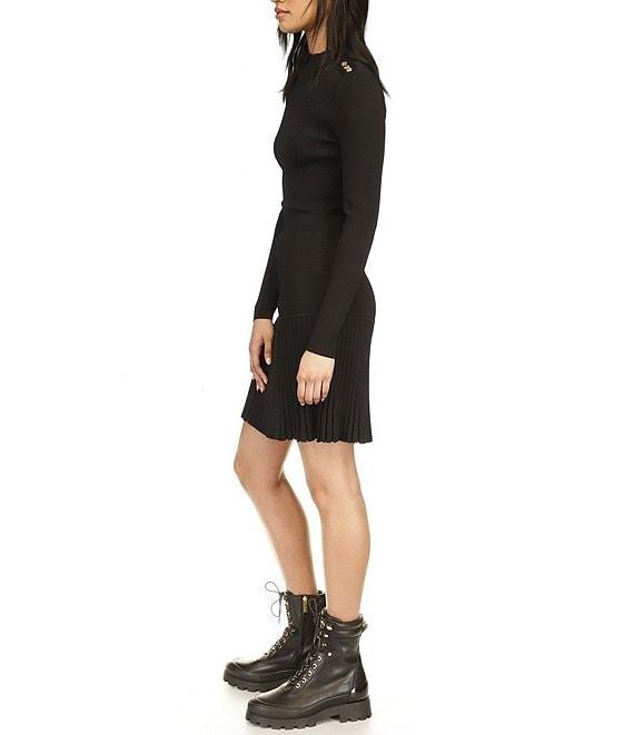 Michael Kors Mock Neck Shoulder Button Long Sleeve Flare Hem Dress Product Image