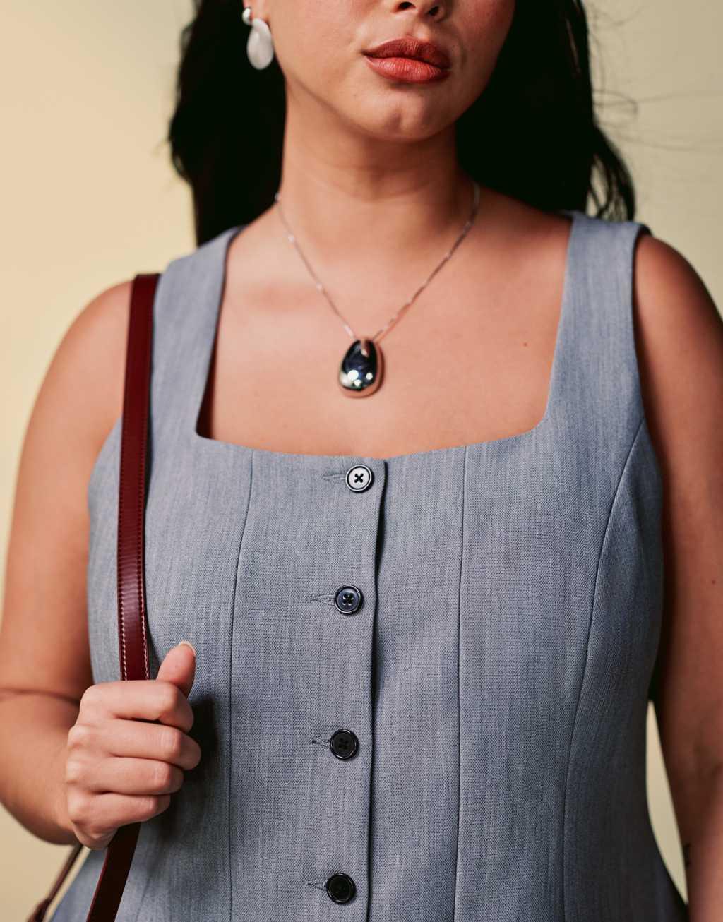 ASOS DESIGN Curve crosshatch corset vest in gray Product Image