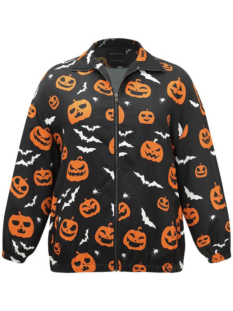 Halloween Graphic Zipper Fly Pocket Coat Female Product Image