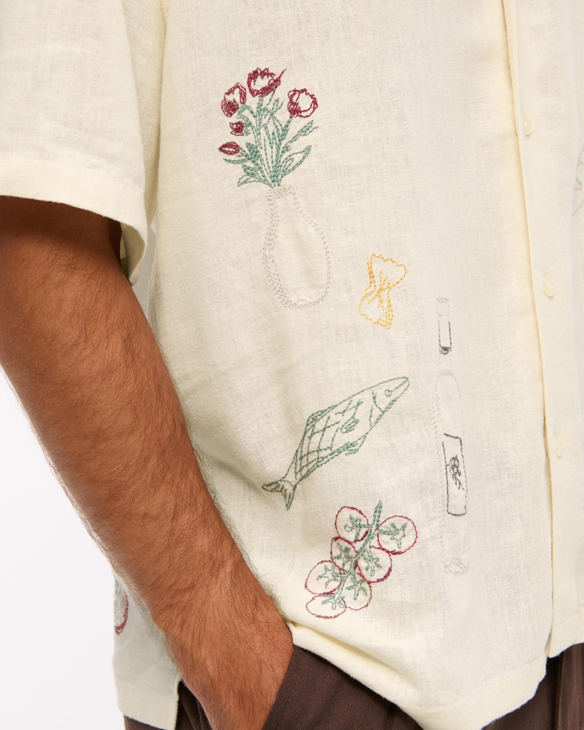 Camp Collar Cropped Summer Linen-Blend Shirt Product Image