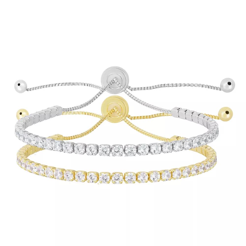 Sunkissed Sterling Two Tone Cubic Zirconia Tennis Bracelet Duo Set, Women's, Size: 7", Two Tone Gold Silver Product Image