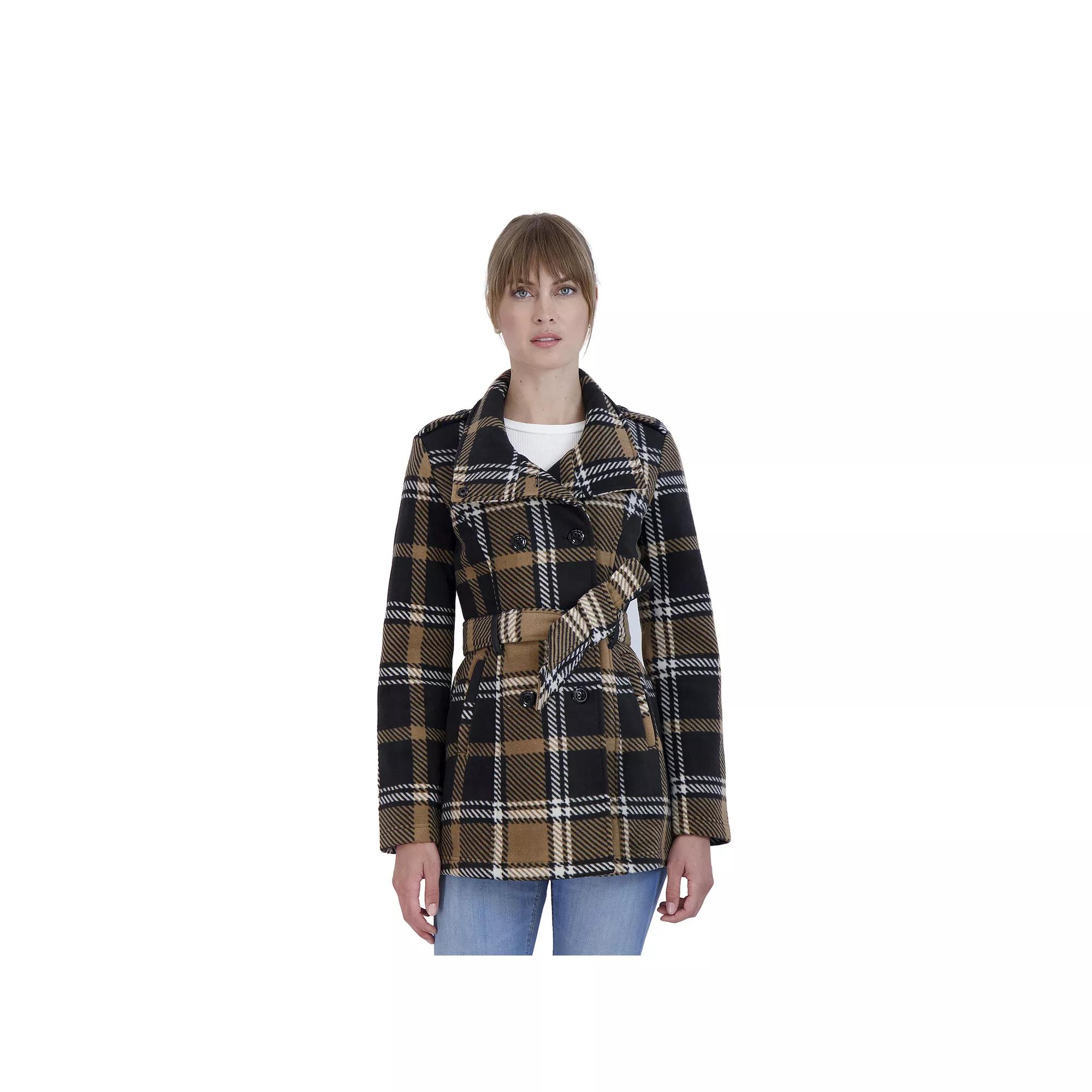 Juniors' Sebby Faux-Leather Trim Fleece Trench Coat, Women's, Size: Small, Black Camel Product Image