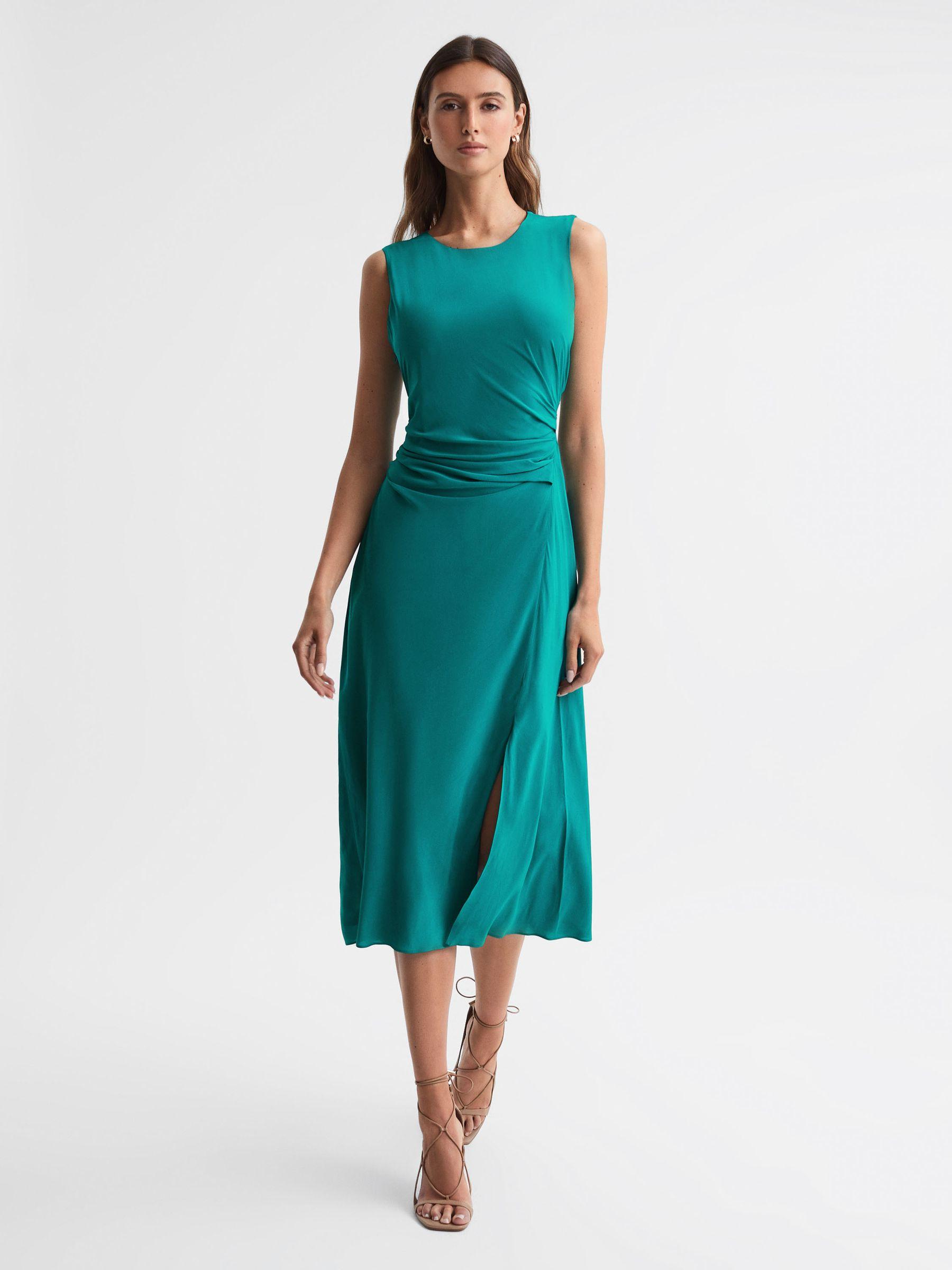 Bodycon Ruched Midi Dress in Green Product Image