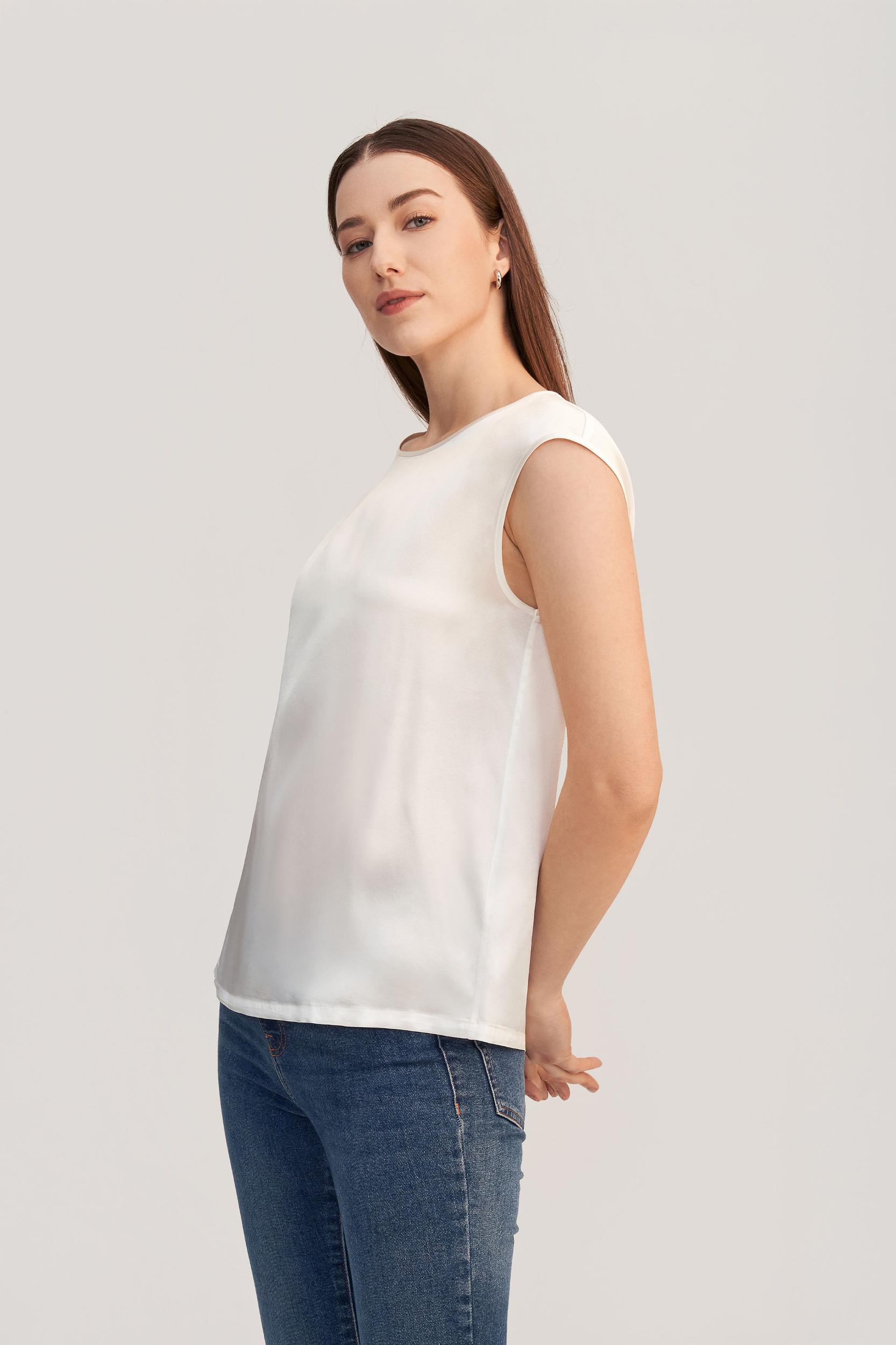 LILYSILK Silk T Shirt for Women Blue Natural Silk Smooth Basic Round Neck Free of Harmful Chemicals S Product Image