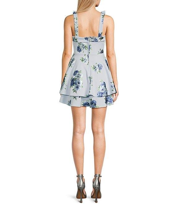 City Vibe Floral Print Envelope Band Square Neck Bow Strap Layered Skater Dress Product Image