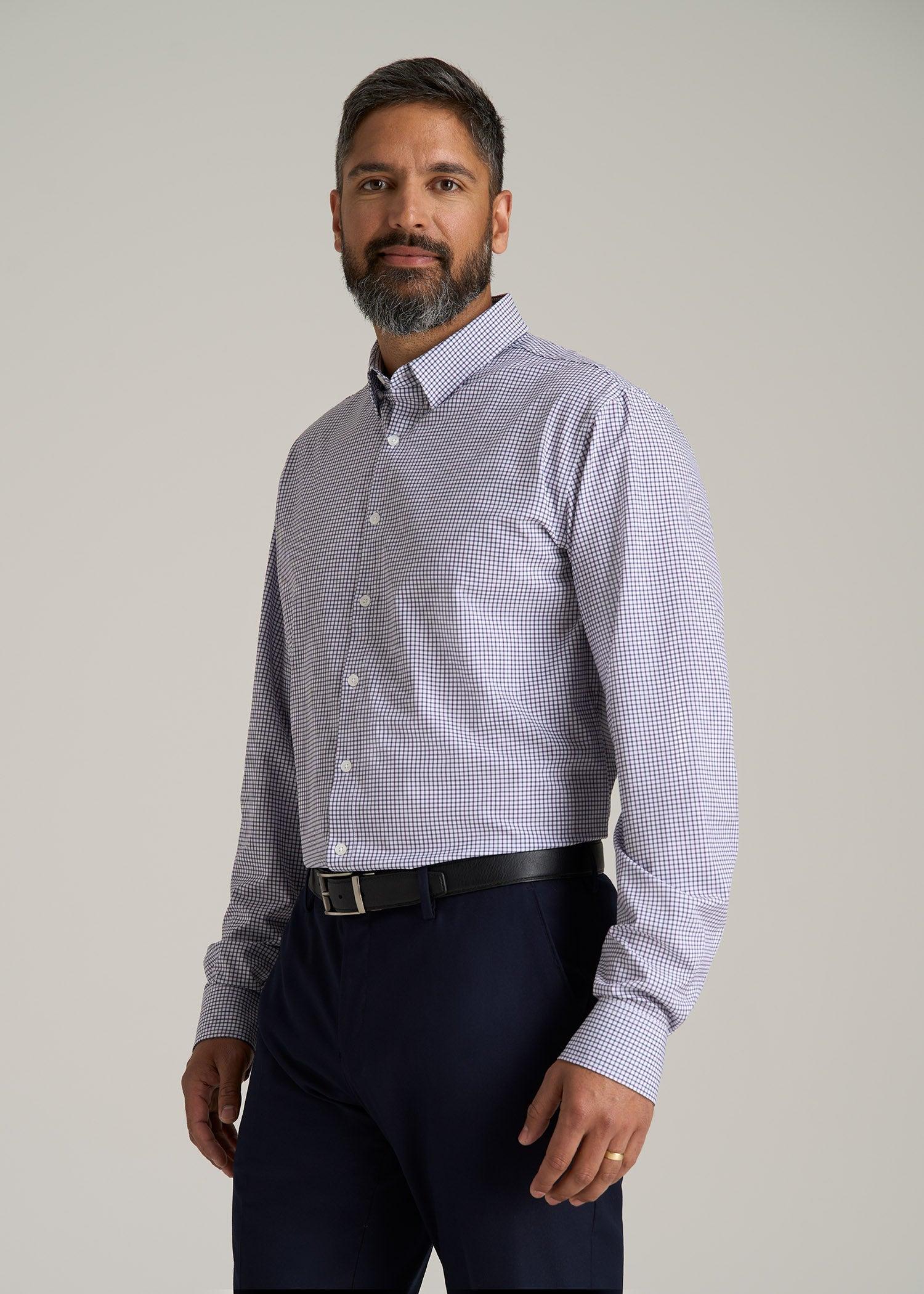 Traveler Stretch Dress Shirt for Tall Men in Plum and Black Grid Male Product Image
