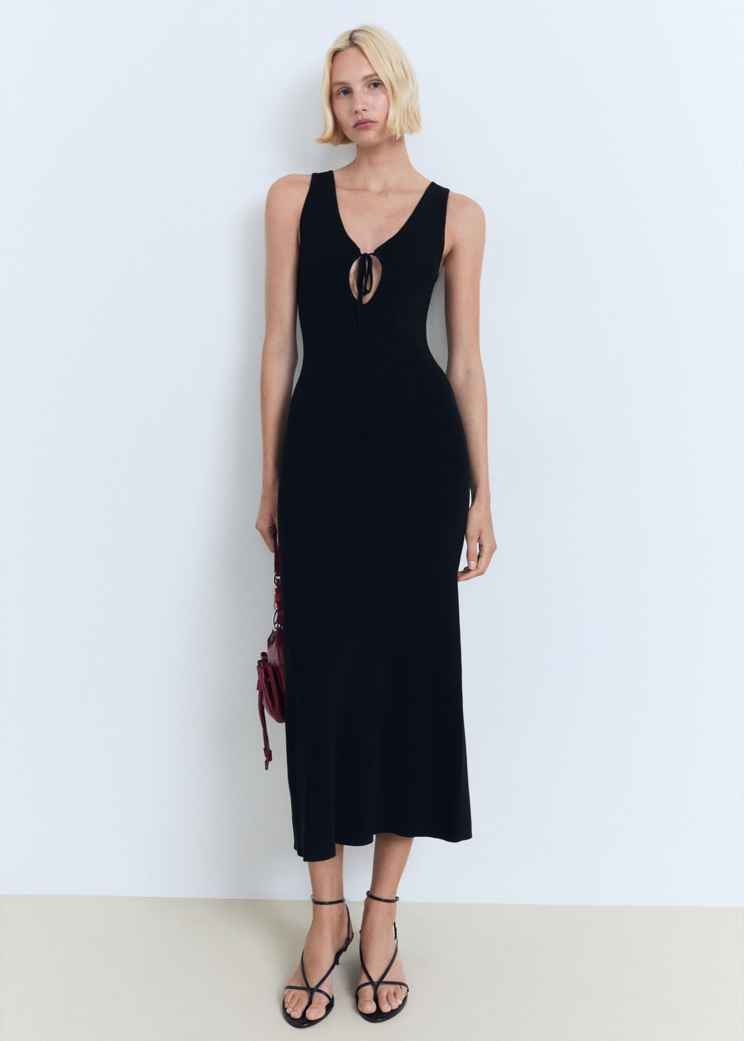 Knitted dress with bow neckline - Women | MANGO USA Product Image