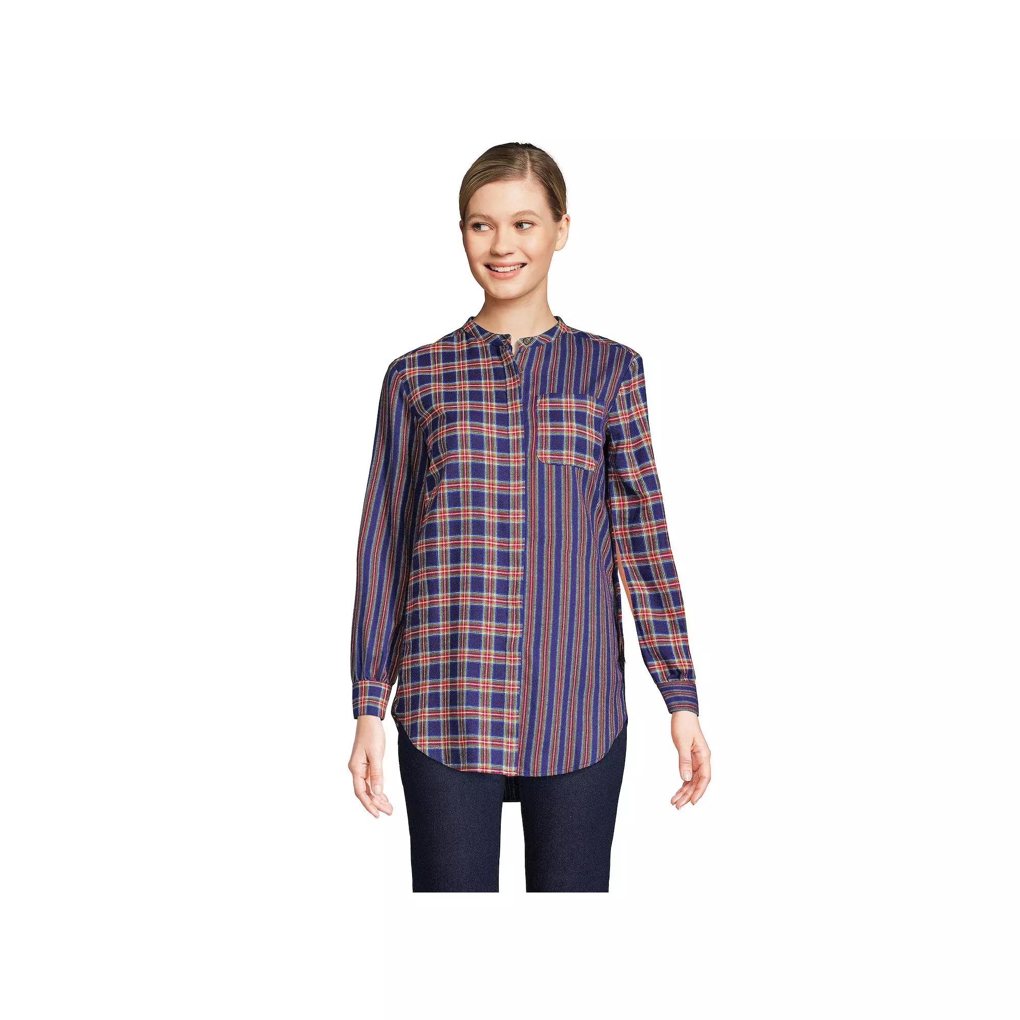 Women's Lands' End Flannel A-Line Tunic Top, Size: XL, Deep Blue Tartan Product Image
