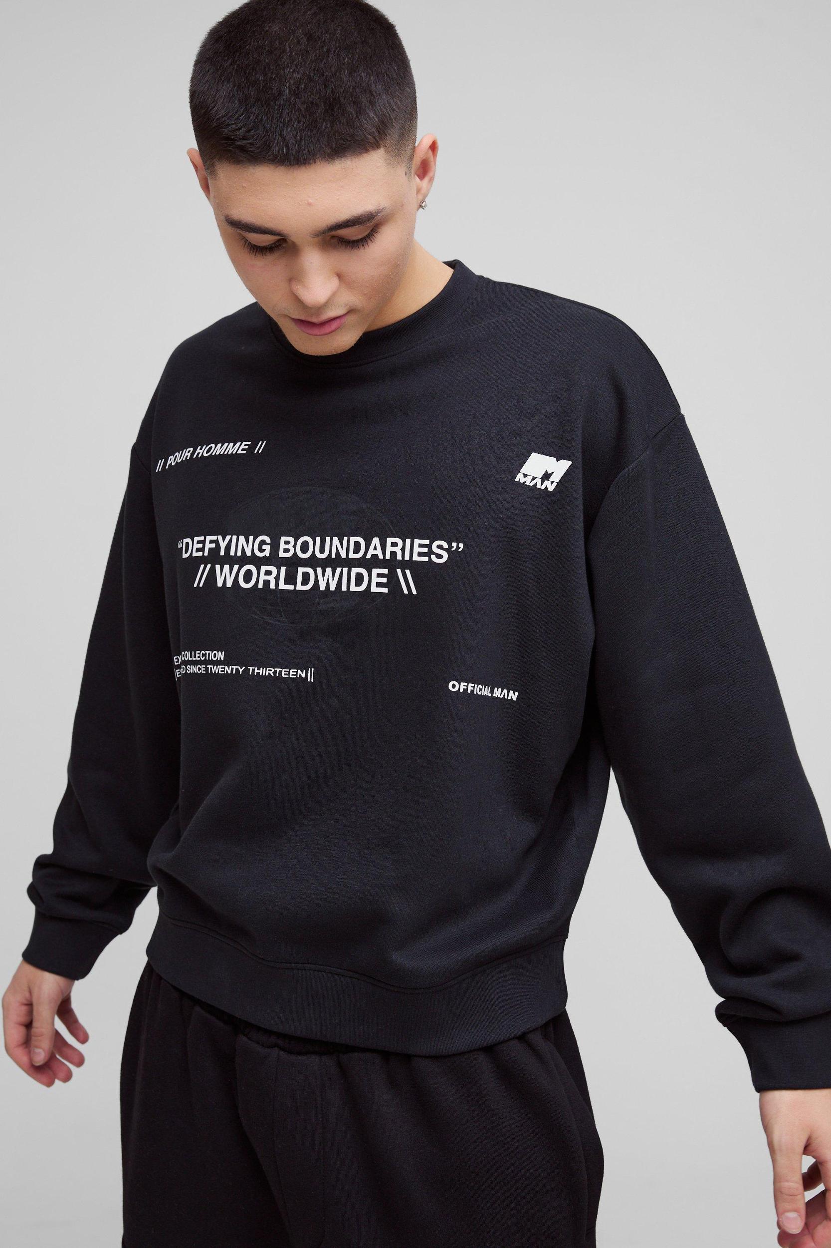 Oversized Boxy Multi Branded Print Sweatshirt | boohooMAN USA Product Image