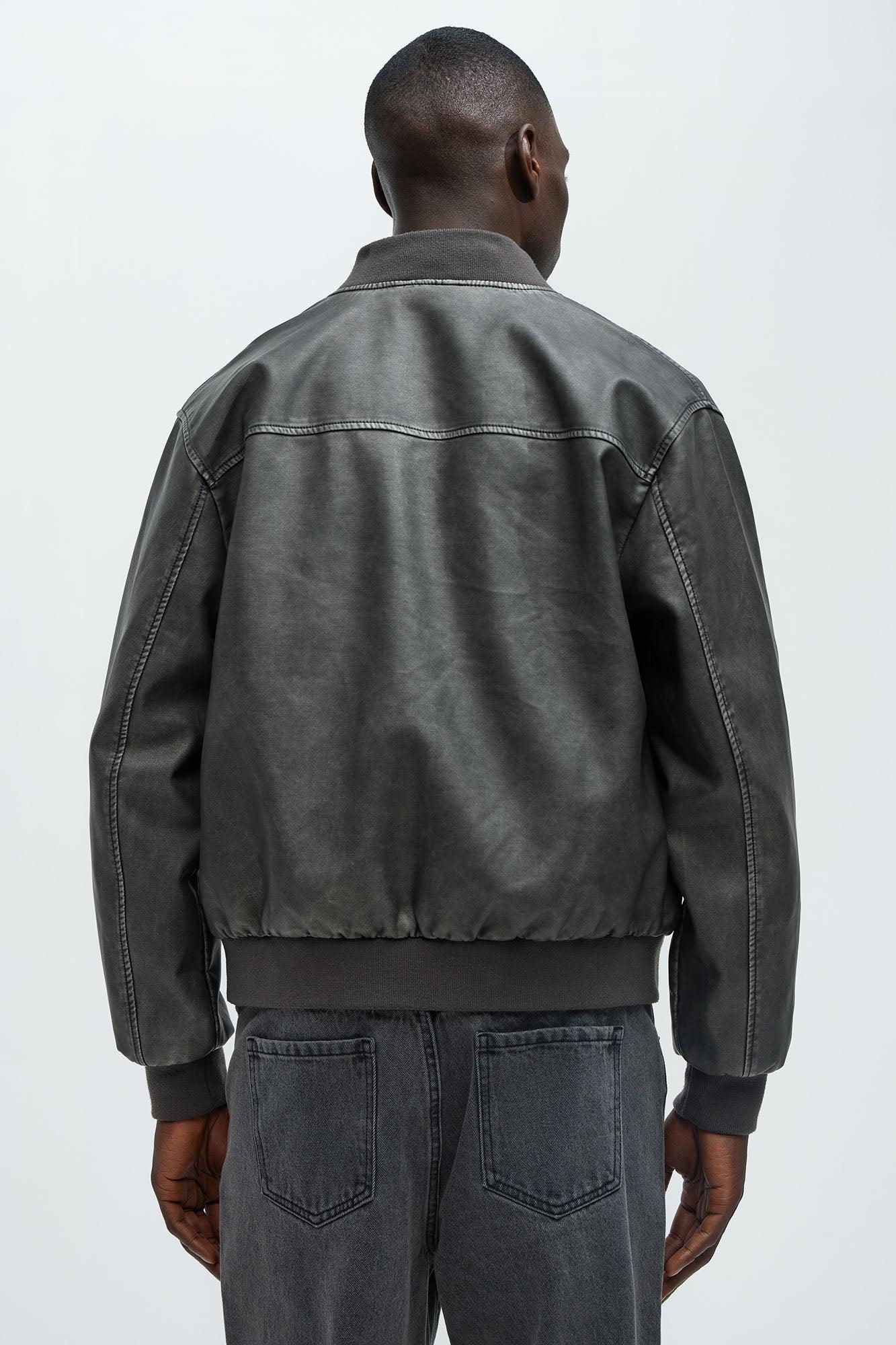 Glover Vintage Faux Leather Jacket - Black Wash Product Image