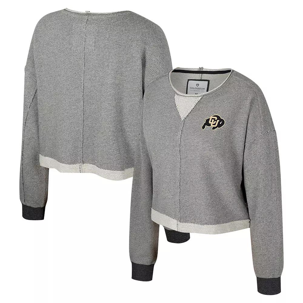 Women's Colosseum Charcoal Colorado Buffaloes Magnum Scoop Neck Cropped Pullover Sweatshirt,  Product Image