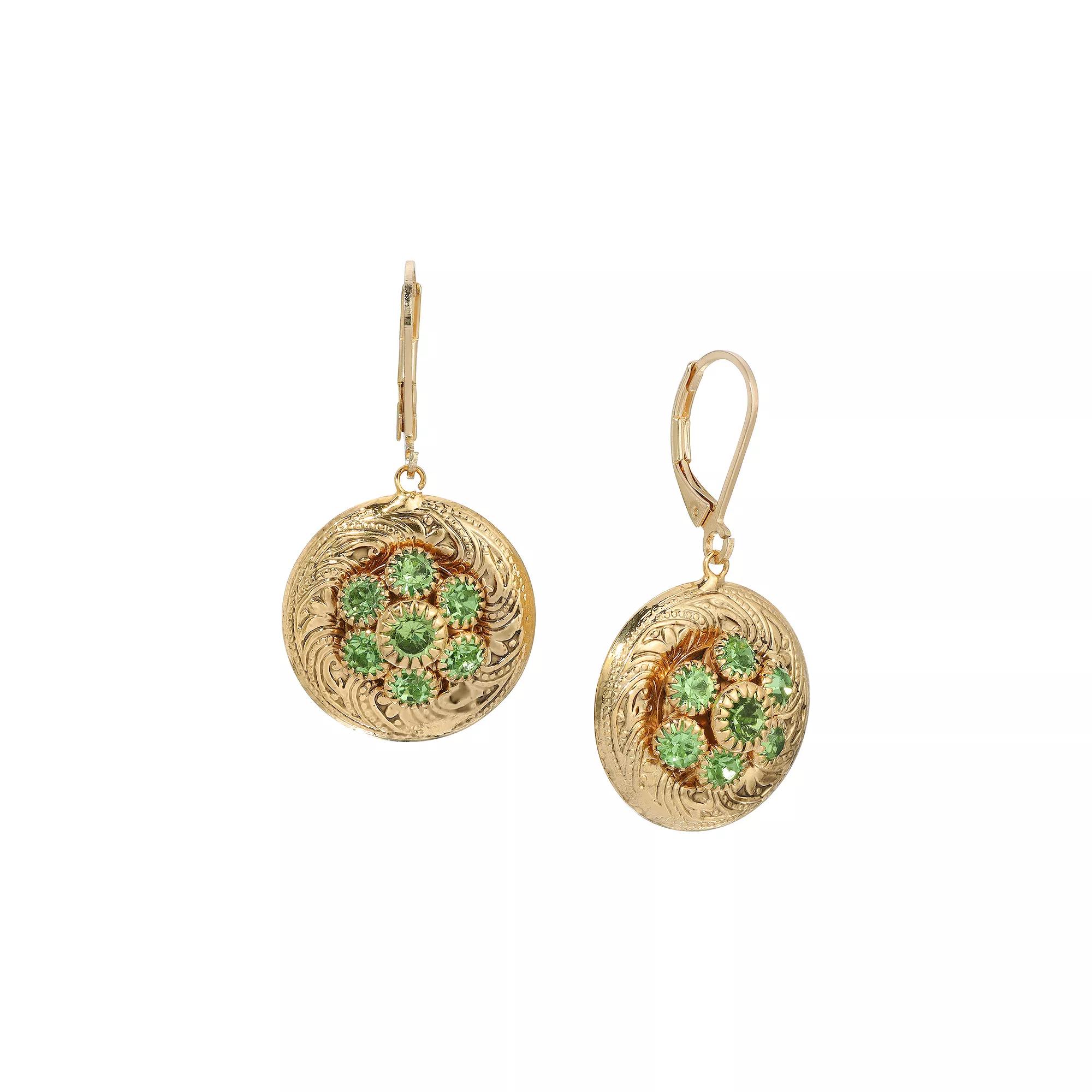 1928 14k Gold Tone Glass Stone Leverback Earrings, Womens, Green Product Image