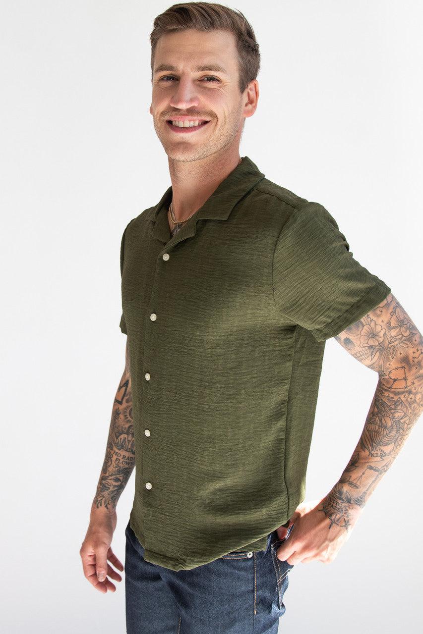 Olive Textured Woven Button Up Shirt Product Image