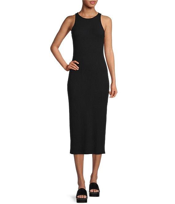 Gianni Bini Knit Round Neck Sleeveless Racer Thigh High Side Slit Midi Sheath Bodycon Dress Product Image