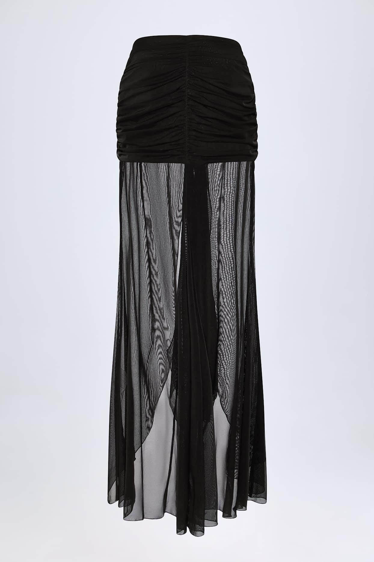 Ruched Hardware-Detail Fishtail Maxi Skirt in Black Product Image