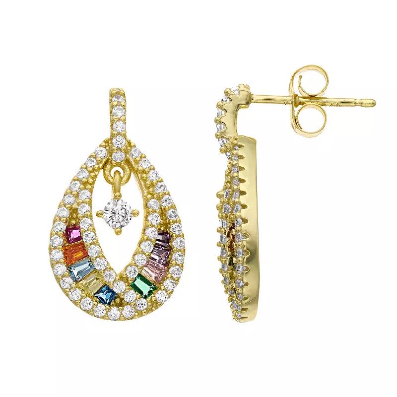 Sterling Silver Blue & White Cubic Zirconia Teardrop Earrings, Women's, Pink Tone Product Image