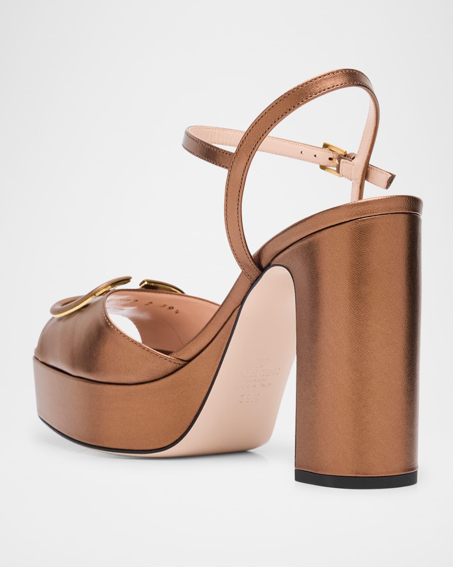 VLogo Signature Metallic Leather Platform Sandals Product Image