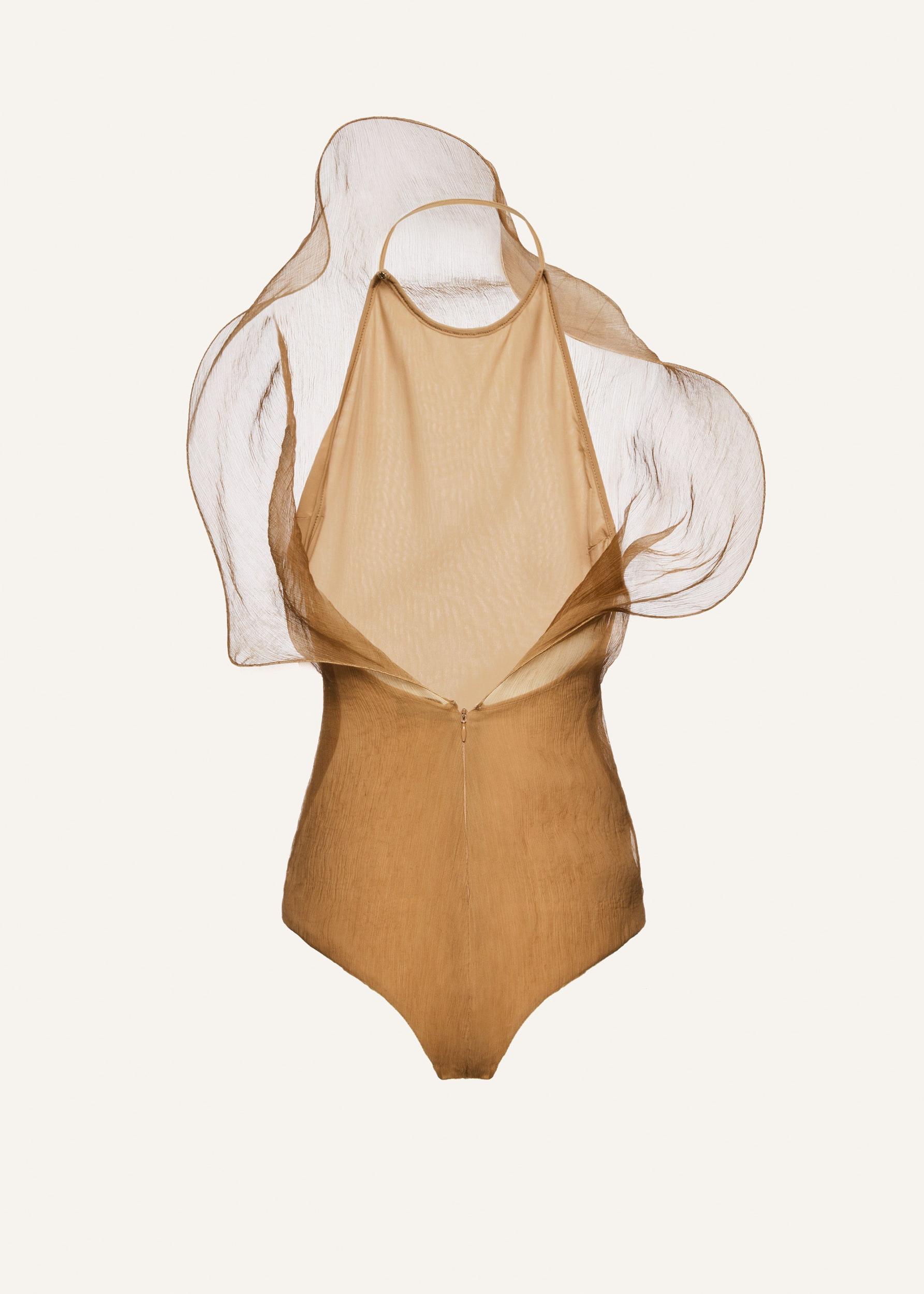 Silk organza bodysuit in beige Product Image