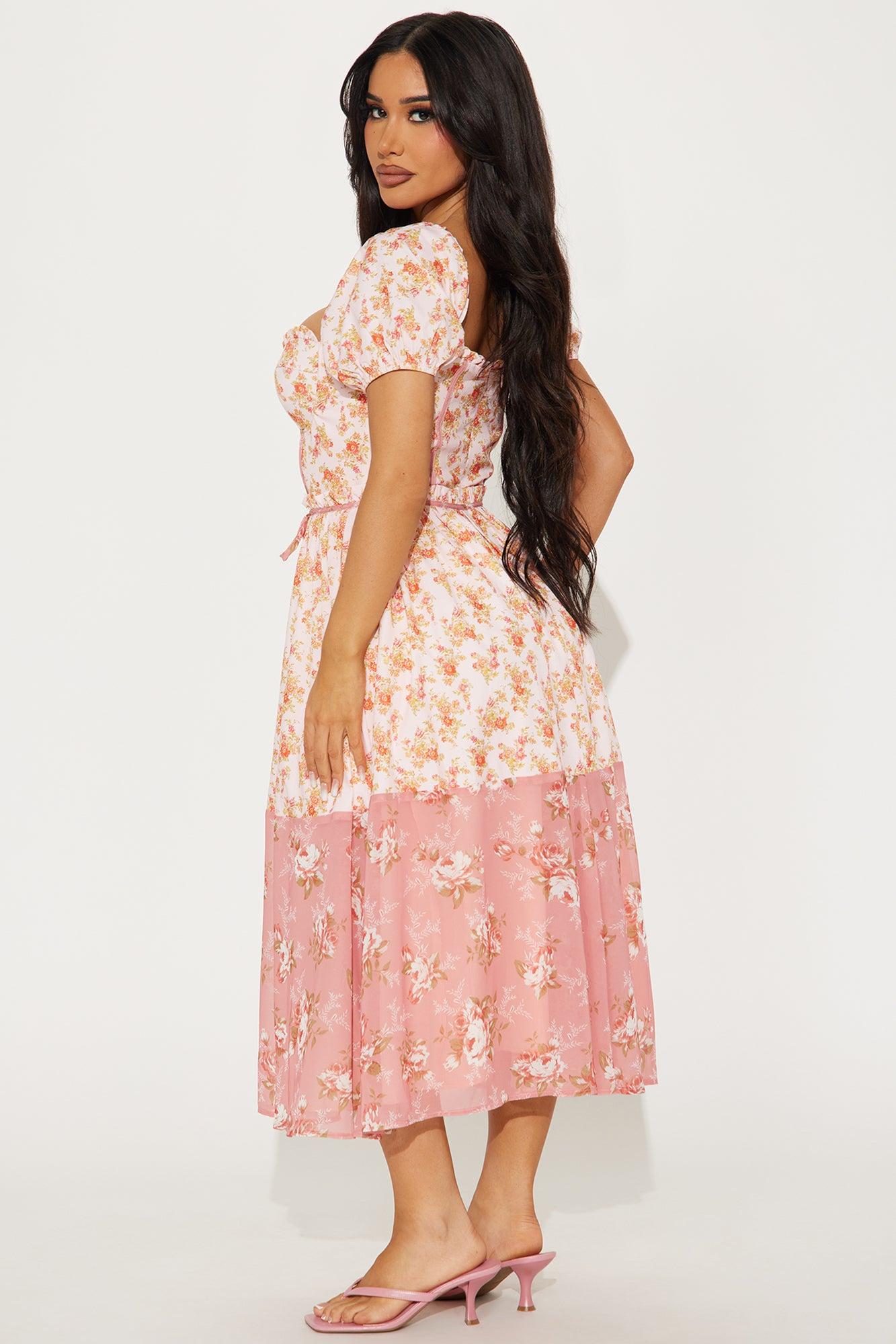 Alexis Floral Corset Midi Dress - Pink/combo Product Image