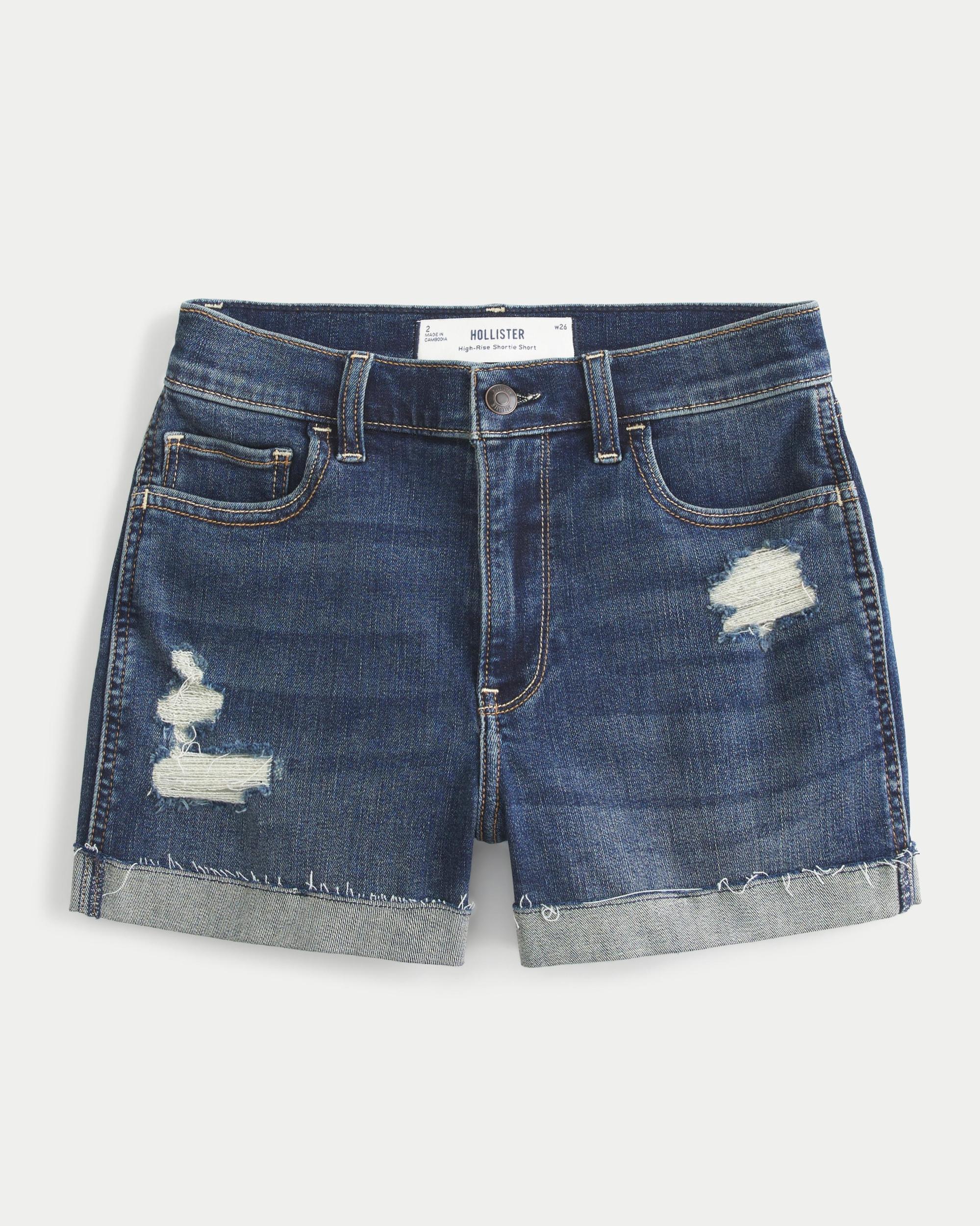 High-Rise Medium Wash Denim Shortie Shorts Product Image
