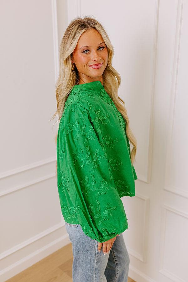 Lost In Love Embroidered Button Up in Kelly Green Product Image
