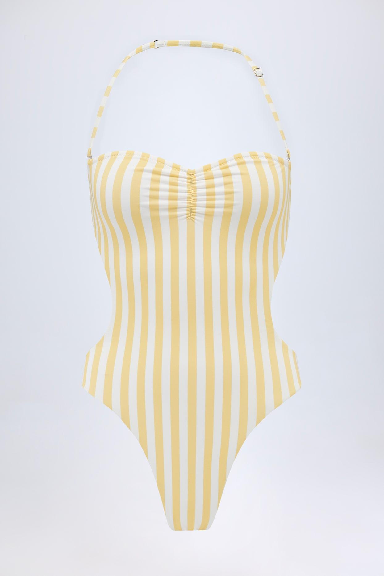 Cut-Out Halterneck Swimsuit in Lemon Product Image