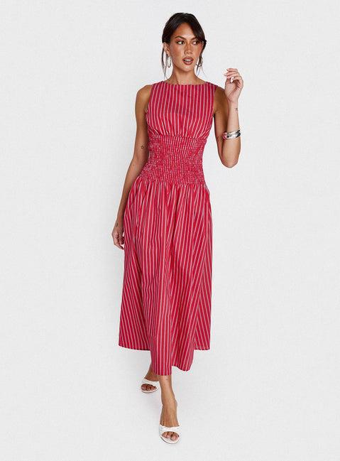 Lilienne Cotton Poplin Maxi Dress Red Stripe Product Image