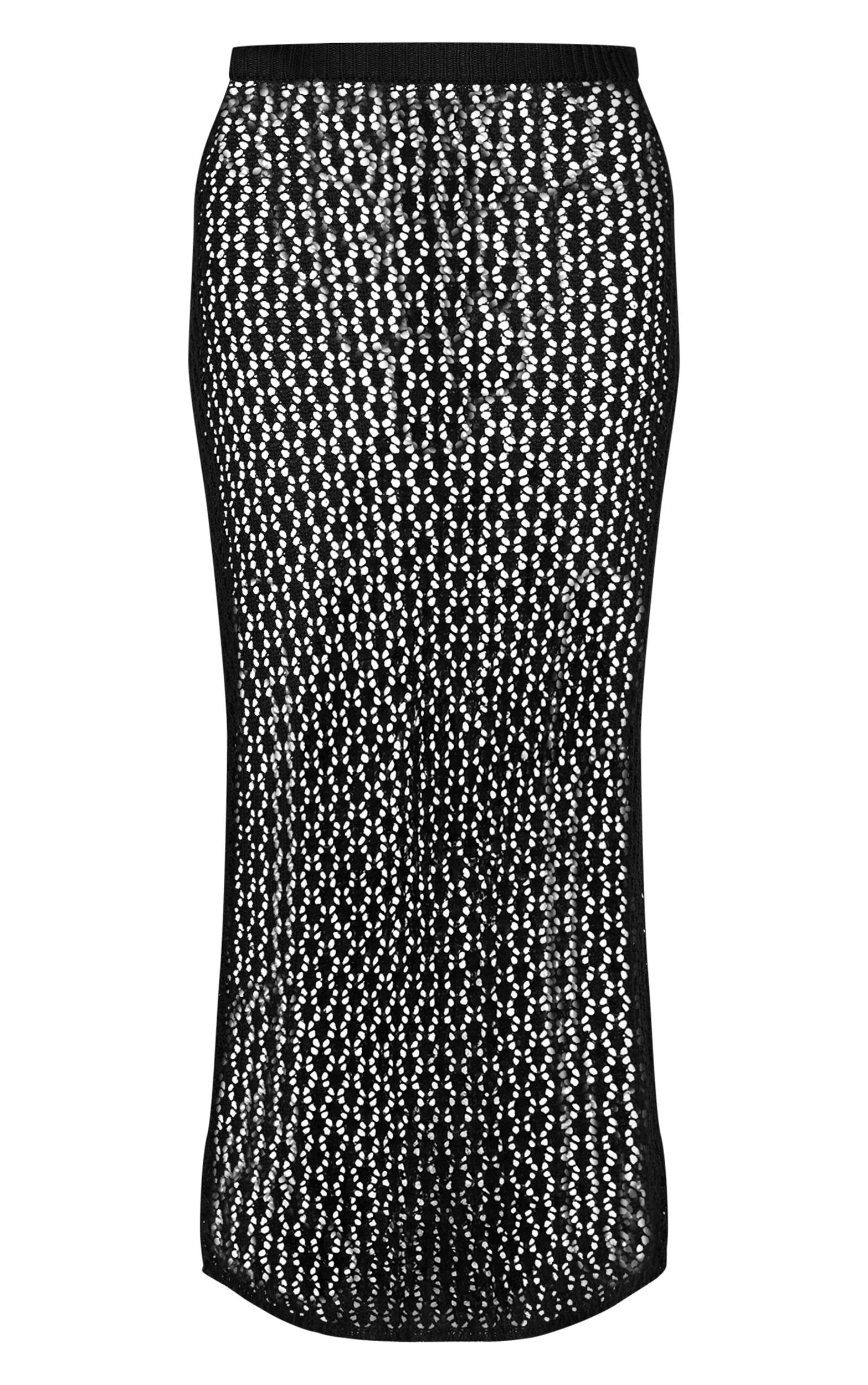 Black Crochet Knit Maxi Skirt Product Image