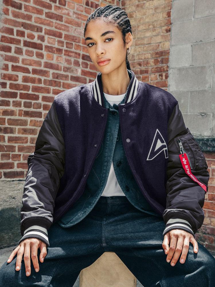 WOMEN'S MA-1 WOOL VARSITY JACKET (REPLICA BLUE) Product Image