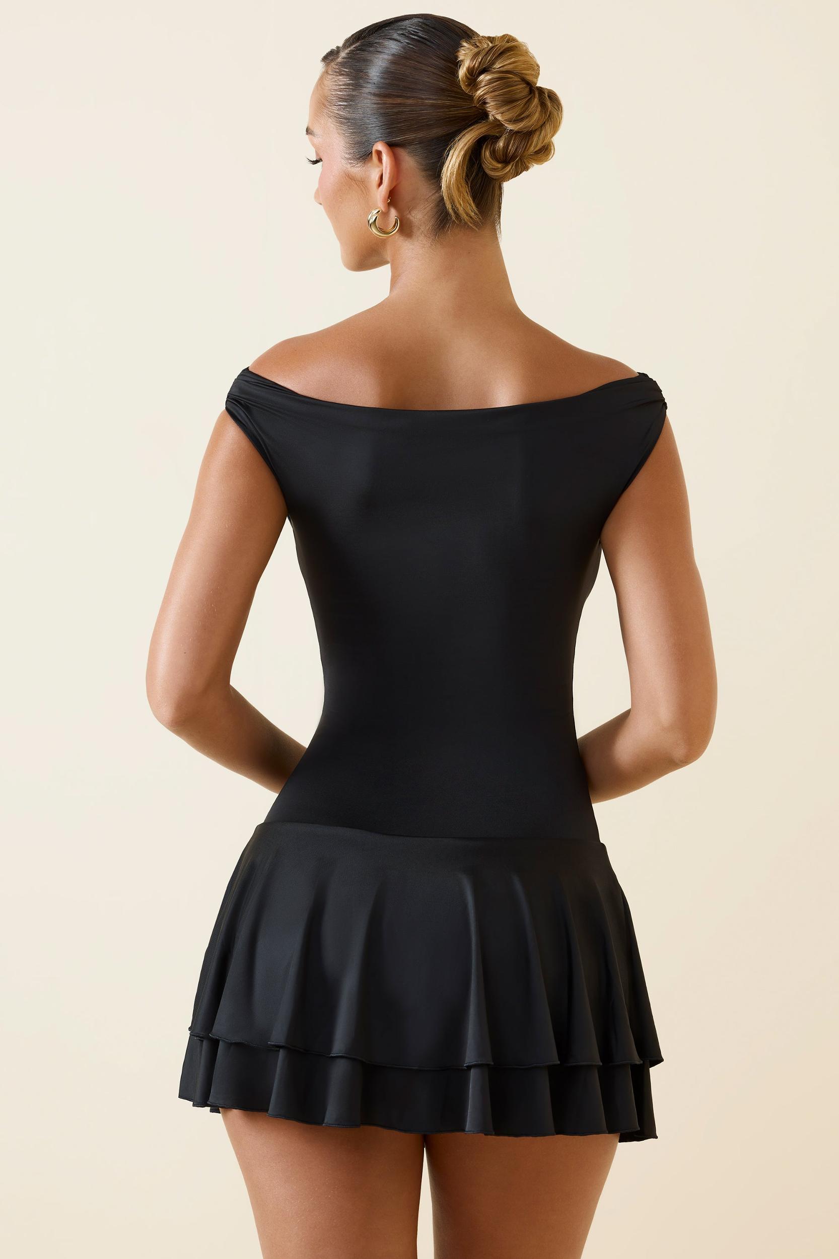 Off-Shoulder Ruffled Mini Dress in Black Product Image