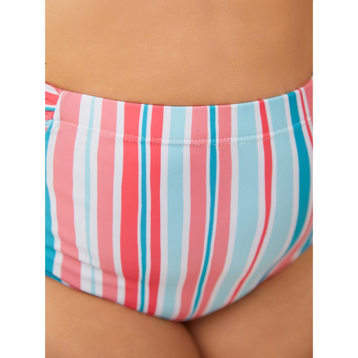 Plus Size Colorful Striped Ruched Swim Bottom Women's Swimwear Pink Vacation Gathered High stretch Skinny High Rise Curve Swim Bottoms BloomChic 30/6X Product Image