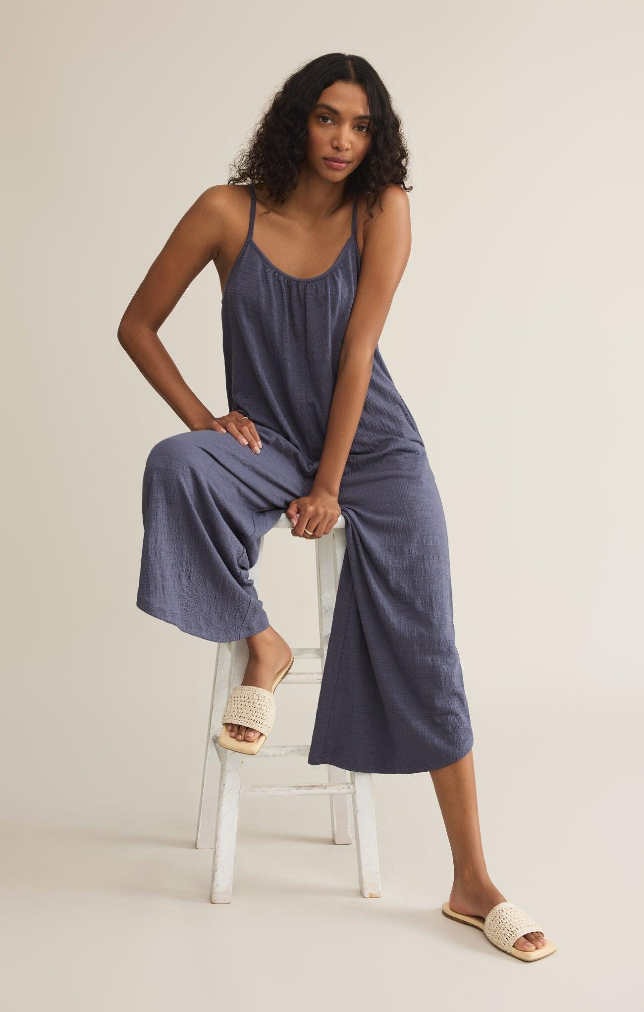 TEXTURED FLARED JUMPSUIT Product Image