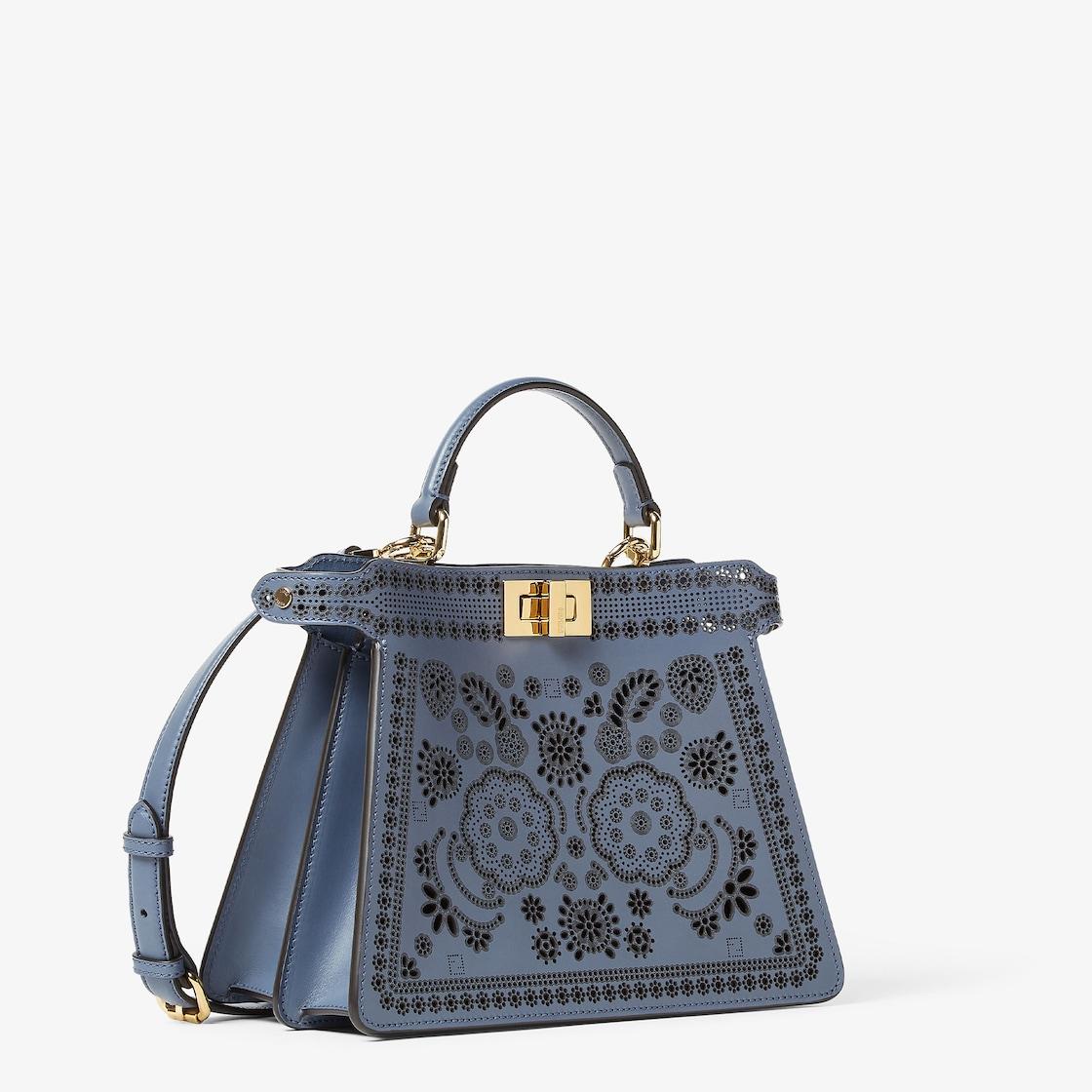 Peekaboo ISeeU SmallBlue leather bag with laser-cut Coral Bandana motif Product Image