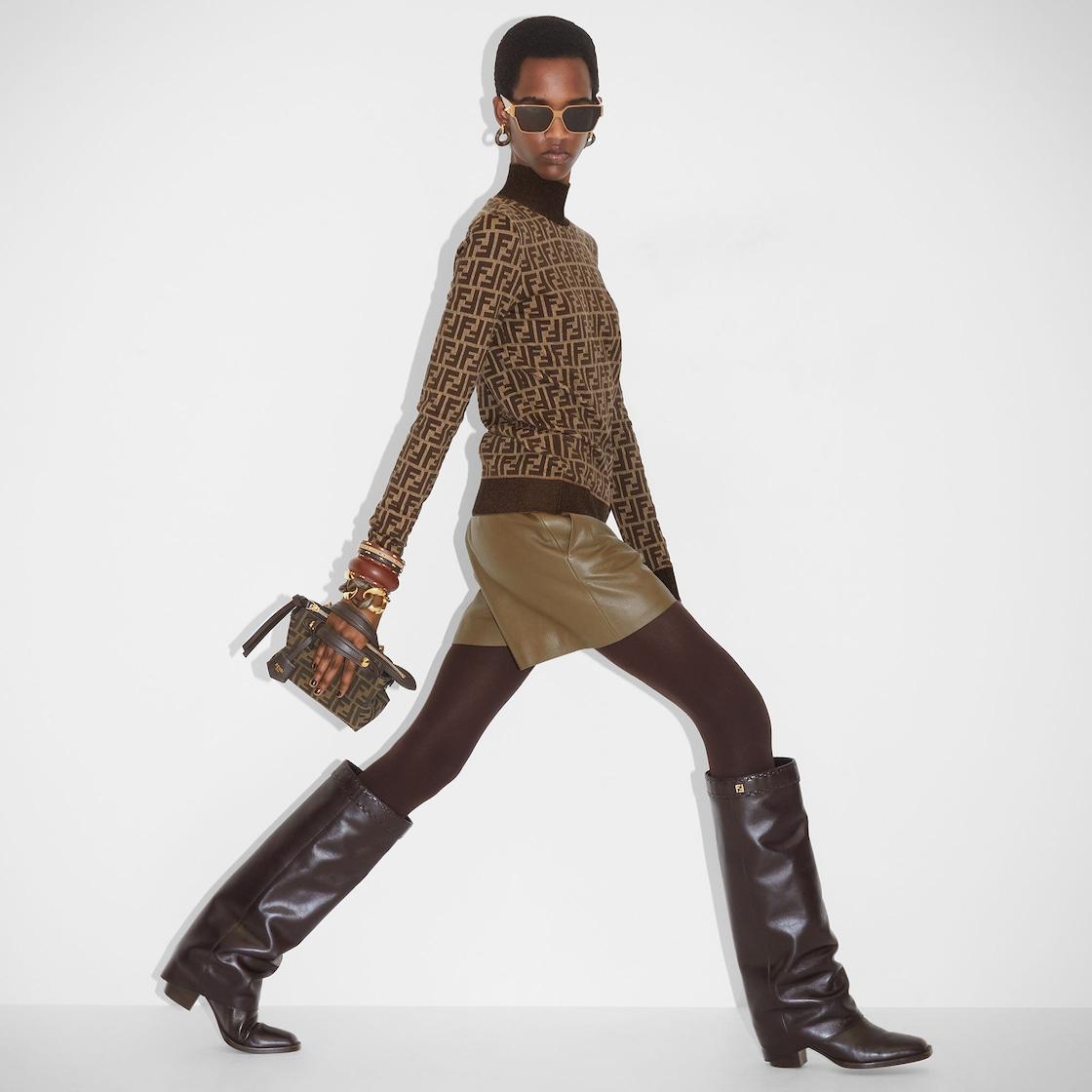 By The Way Soft MiniBrown FF jacquard fabric mini bag Product Image