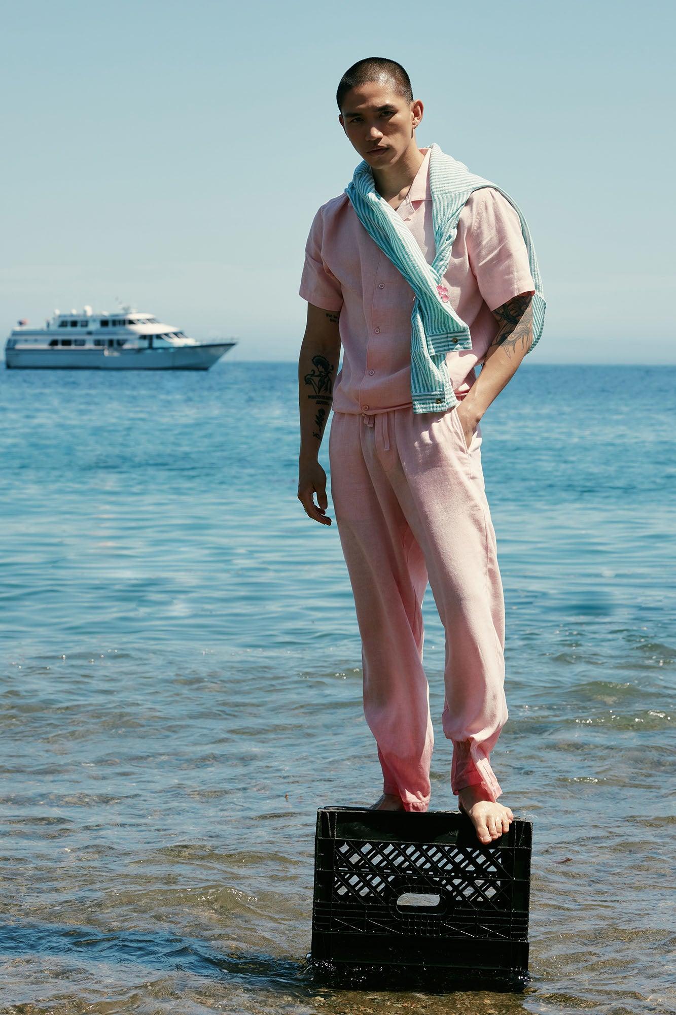 Bahamas Straight Linen Pants - Pink Product Image