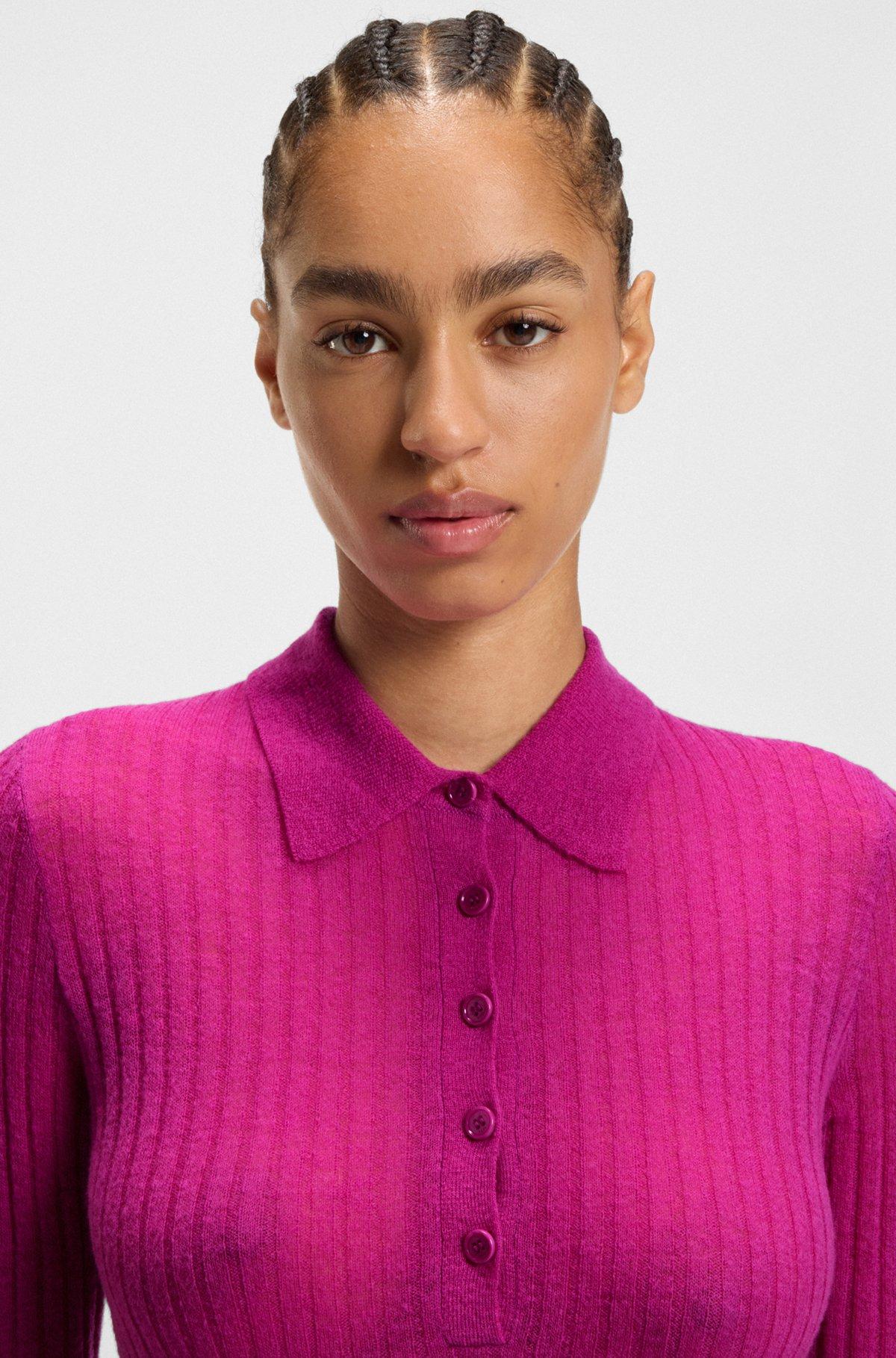 Ribbed knit polo in wool Product Image